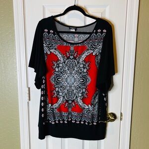 Perseption Black and Red Graphic Blouse